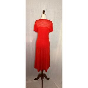 Ralph Lauren Red Pointelle 
V-Neck Short Sleeve Flare Midi Dress
Size Medium